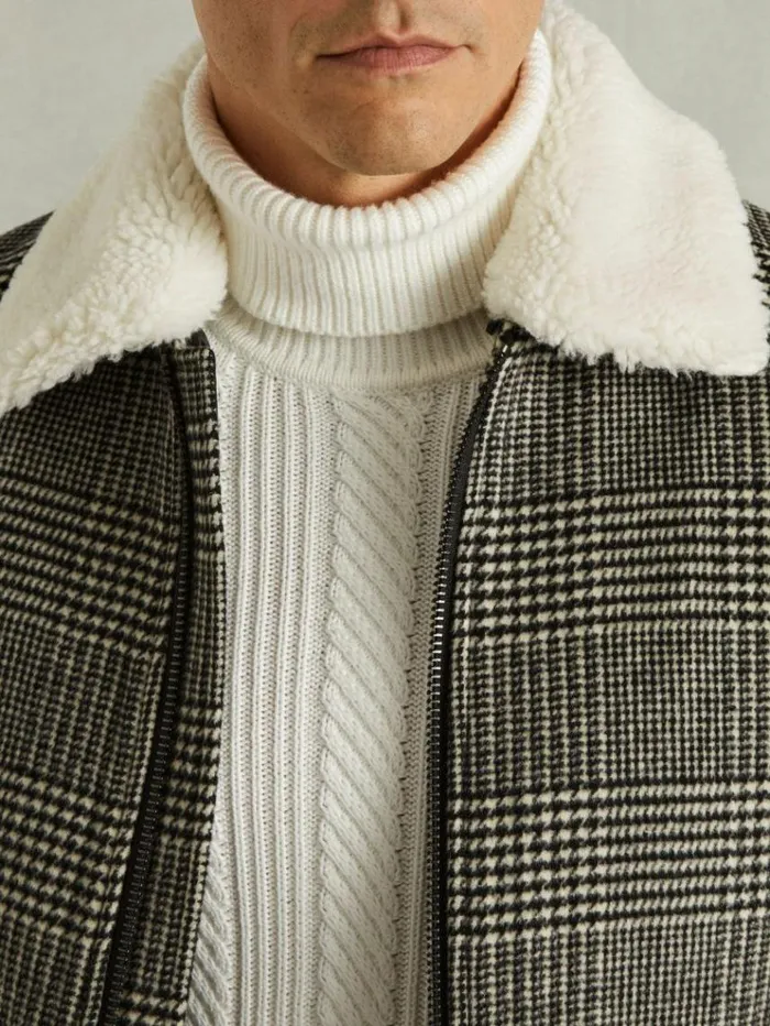 REISS Coats and Jackets Men WoolBlend Twill Zipped Jacket Blackwhite