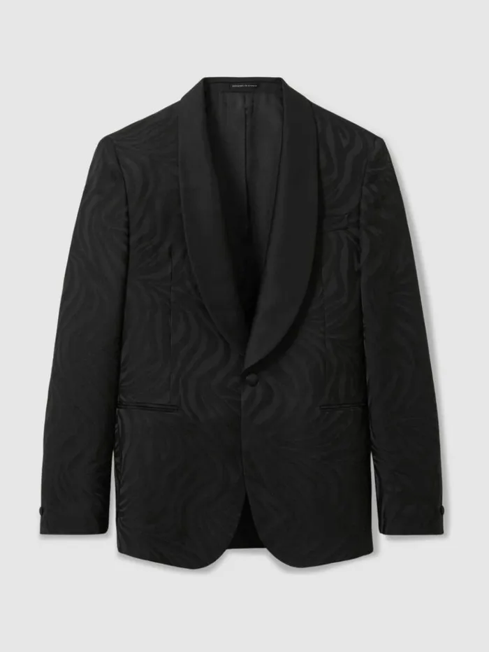 REISS Coats and Jackets Men WoolBlend ZebraJacquard Tuxedo Jacket Black