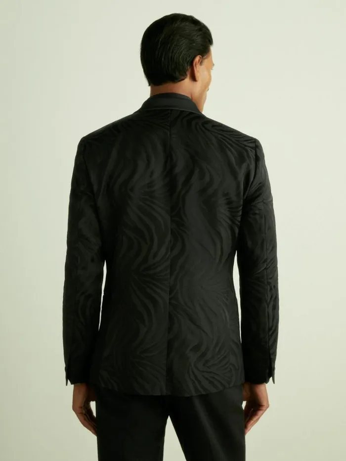 REISS Coats and Jackets Men WoolBlend ZebraJacquard Tuxedo Jacket Black