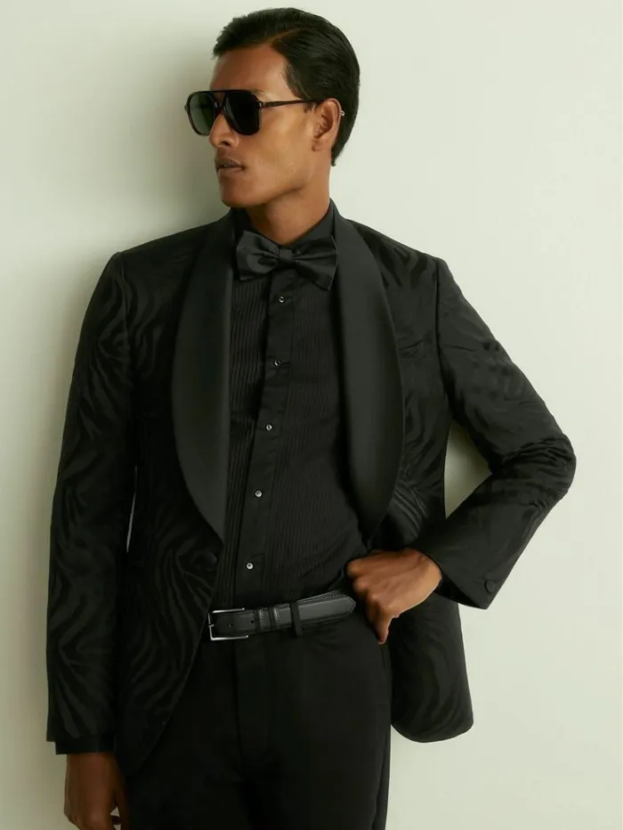 REISS Coats and Jackets Men WoolBlend ZebraJacquard Tuxedo Jacket Black