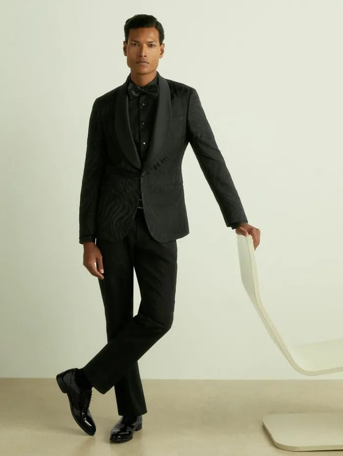 REISS Coats and Jackets Men WoolBlend ZebraJacquard Tuxedo Jacket Black