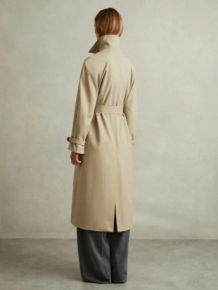 REISS Coats and Jackets Women Double Breasted Belted Trench Coat Khaki