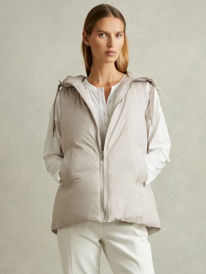 REISS Coats and Jackets Women Padded Hooded Gilet Neutral