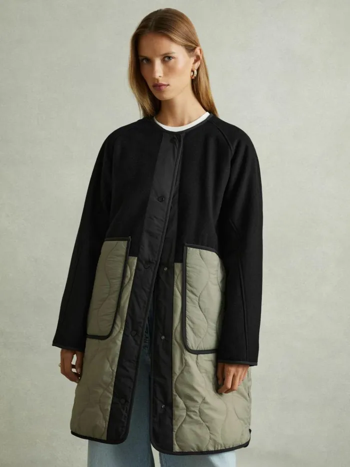 REISS Coats and Jackets Women Reversible Quilt Coat Khakineutral