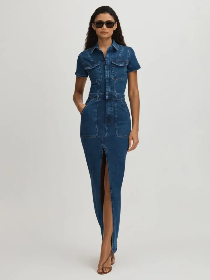REISS Denim Women Denim Maxi Dress Indigo