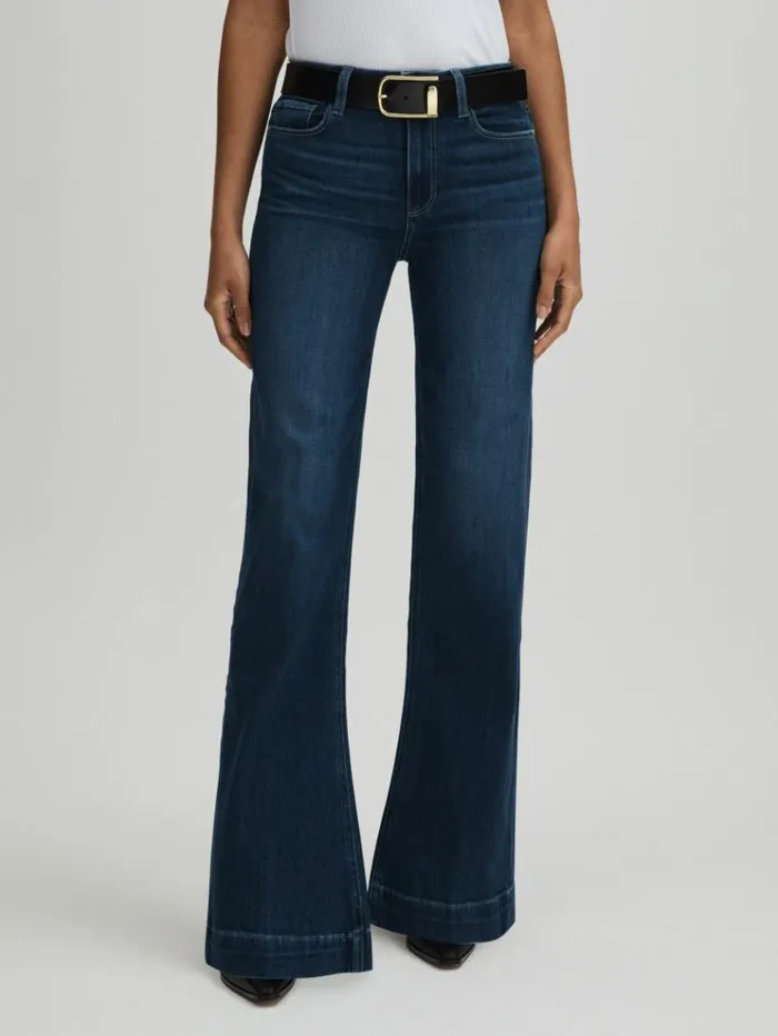 REISS Denim Women Paige High Rise Wide Leg Jeans Notre Dame Blue