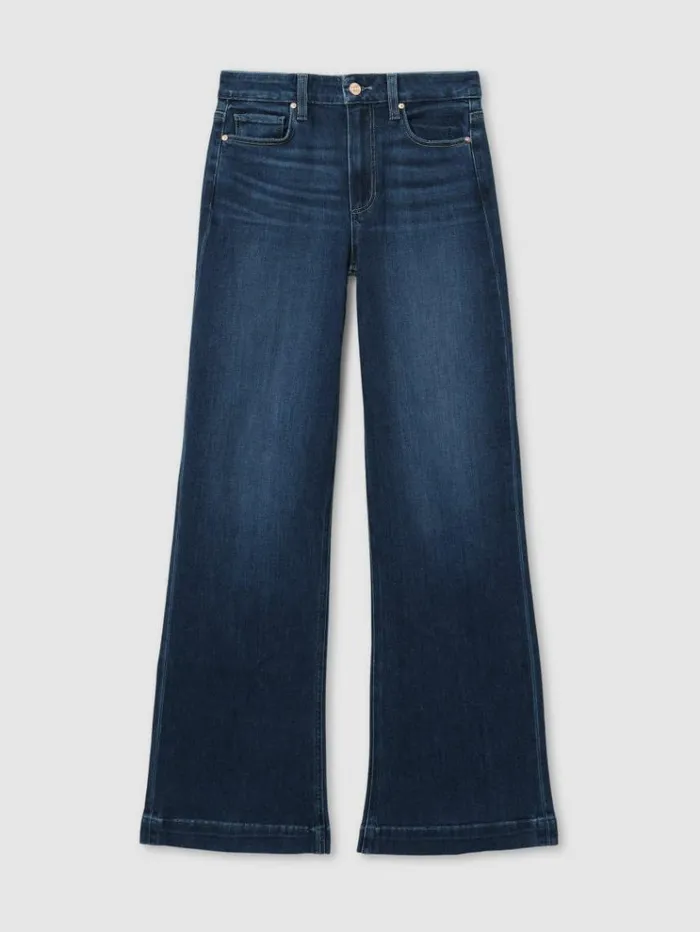 REISS Denim Women Paige High Rise Wide Leg Jeans Notre Dame Blue