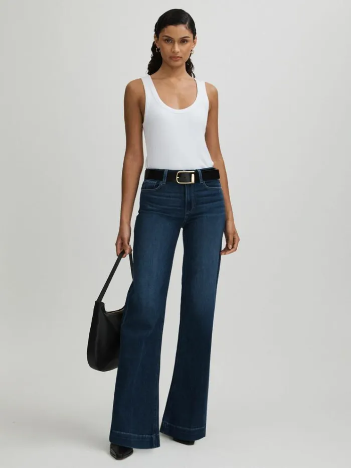 REISS Denim Women Paige High Rise Wide Leg Jeans Notre Dame Blue