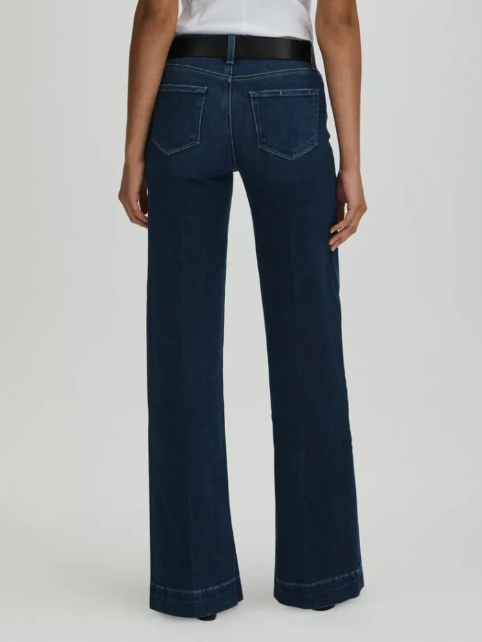 REISS Denim Women Paige High Rise Wide Leg Jeans Notre Dame Blue