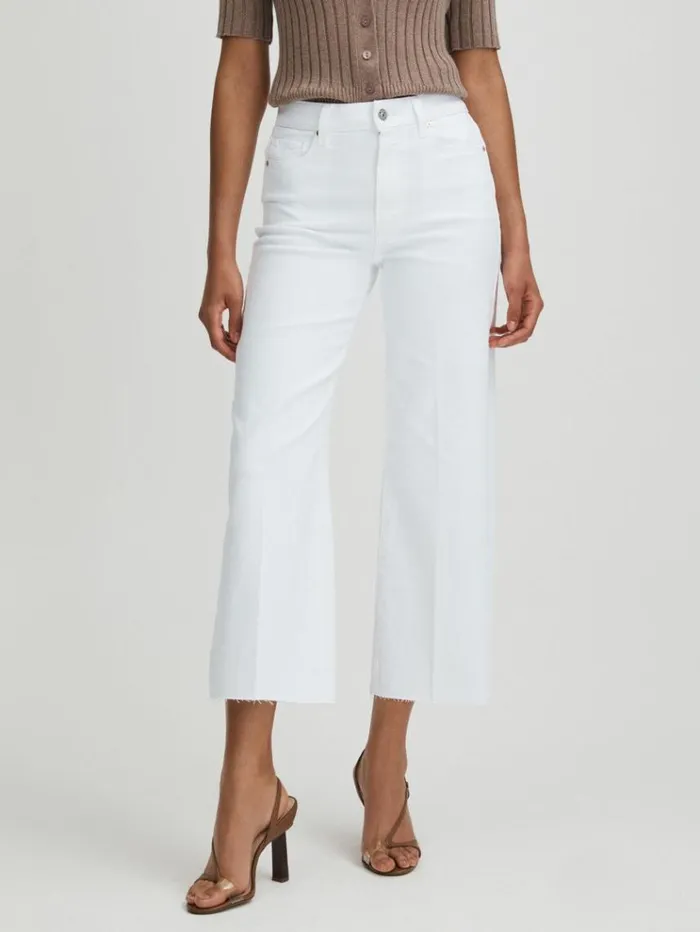 REISS Denim Women Paige Wide Leg Raw Hem Cropped Jeans Crisp White