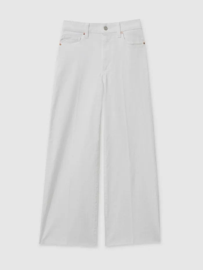 REISS Denim Women Paige Wide Leg Raw Hem Cropped Jeans Crisp White