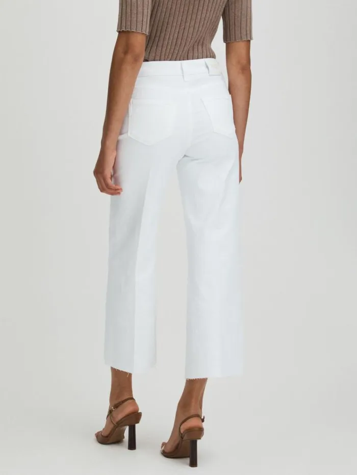 REISS Denim Women Paige Wide Leg Raw Hem Cropped Jeans Crisp White