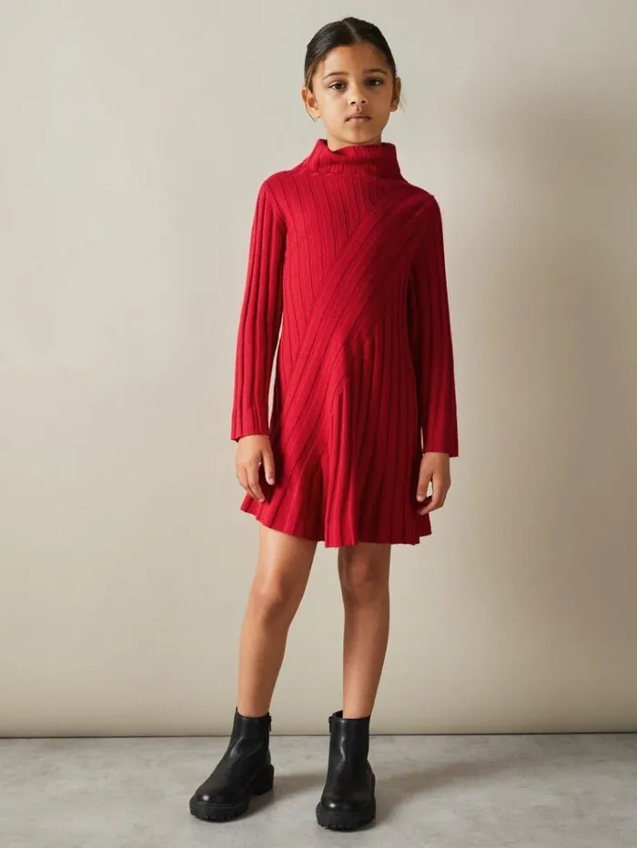 REISS Dresses Children Knitted Roll Neck Dress Red