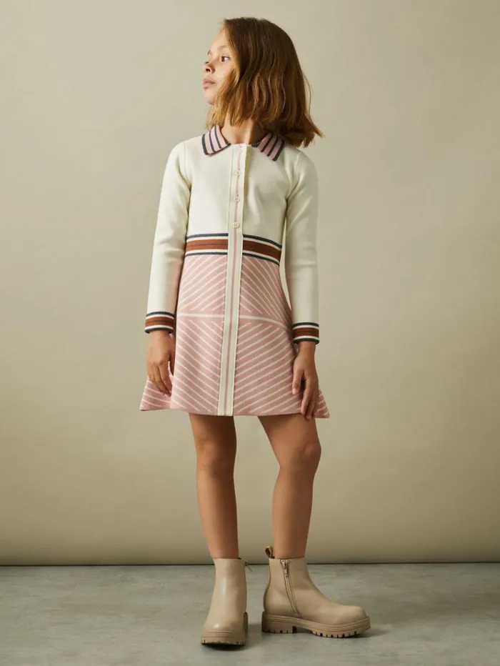 REISS Dresses Children Knitted Striped Collar Dress Pink