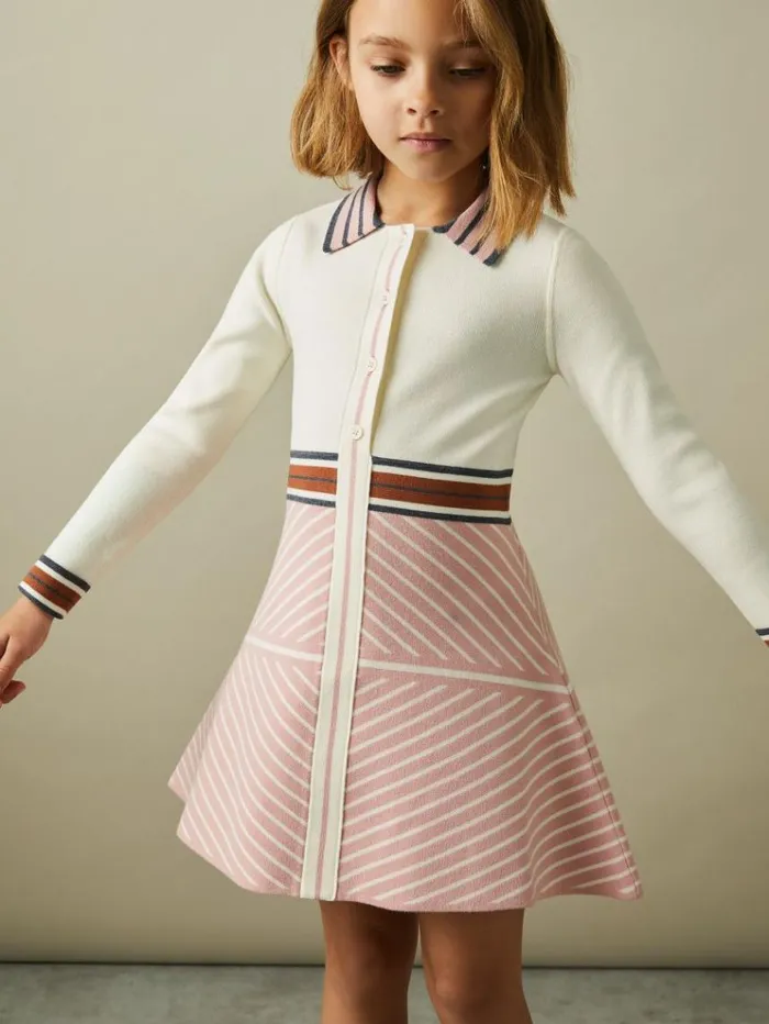 REISS Dresses Children Knitted Striped Collar Dress Pink
