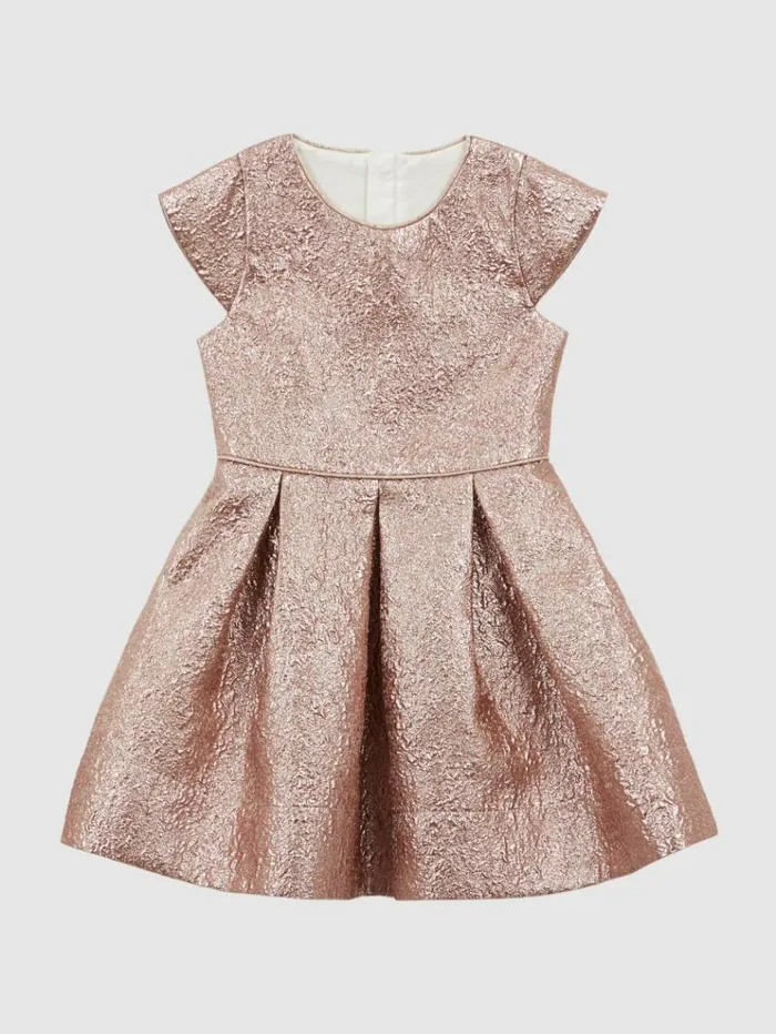 REISS Dresses Children Metallic Cap Sleeve Dress Gold