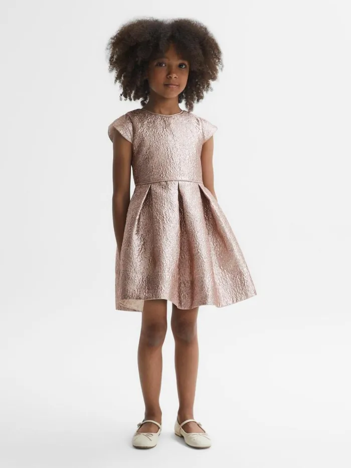 REISS Dresses Children Metallic Cap Sleeve Dress Gold