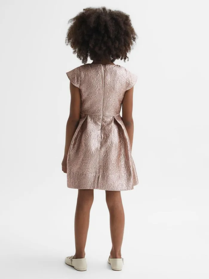 REISS Dresses Children Metallic Cap Sleeve Dress Gold