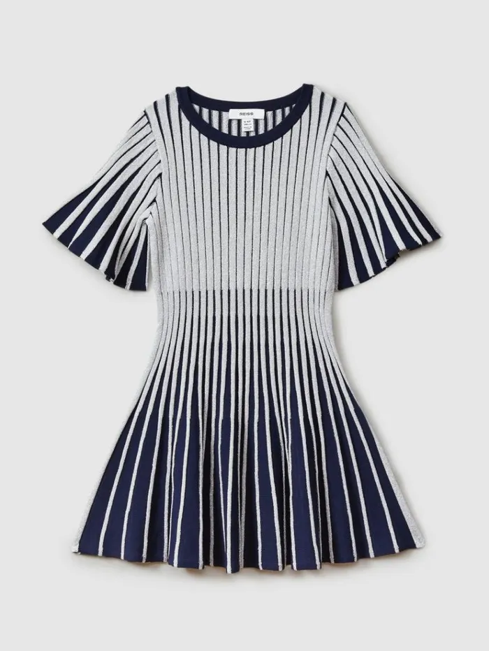 REISS Dresses Children Metallic Contrast Ribbed Dress Silver