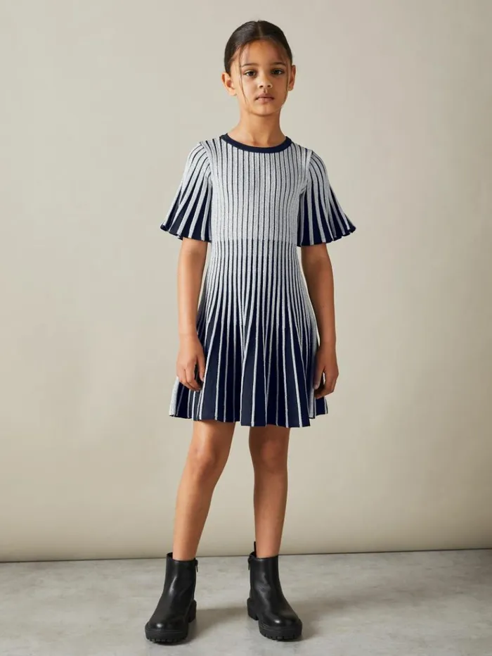 REISS Dresses Children Metallic Contrast Ribbed Dress Silver