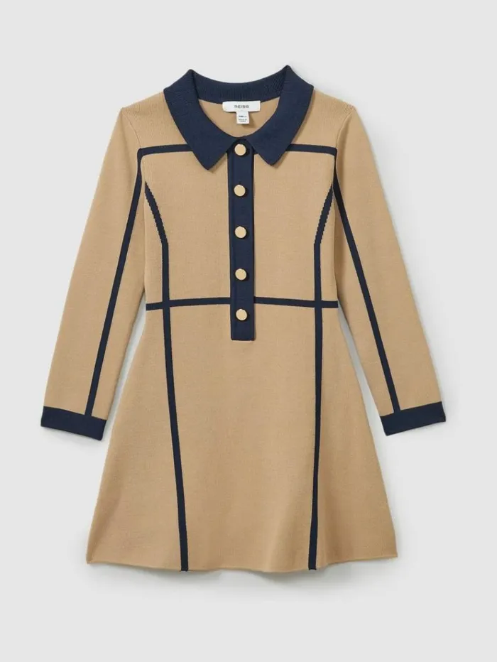 REISS Dresses Children PanelIntarsia Jersey Dress Camel