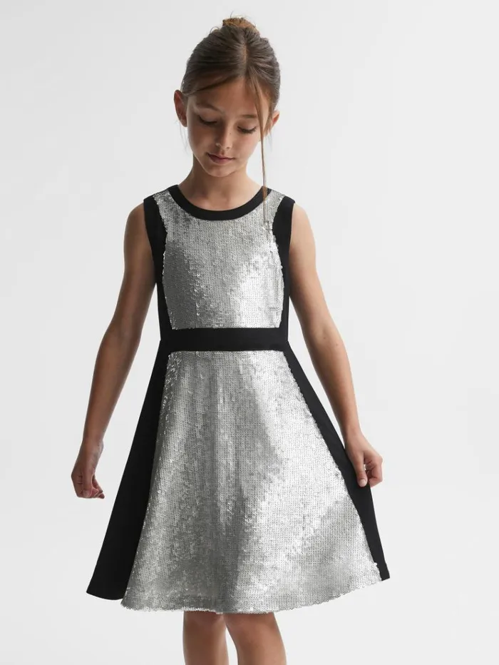 REISS Dresses Children Relaxed Fit Sequin Dress Black