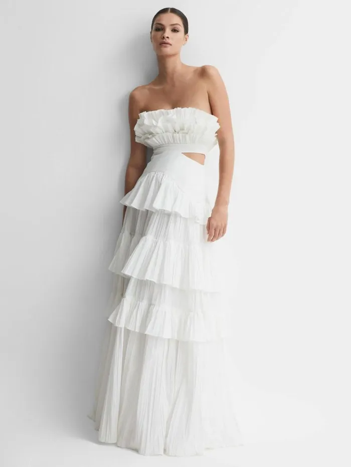 REISS Dresses Women Acler Strapless Tiered Maxi Dress Ivory
