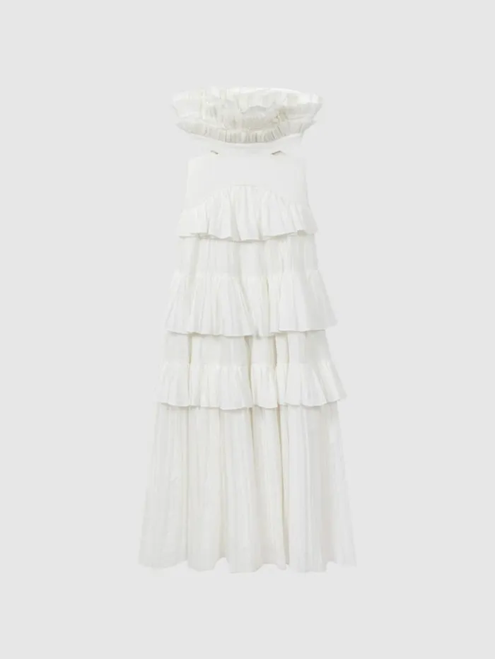 REISS Dresses Women Acler Strapless Tiered Maxi Dress Ivory
