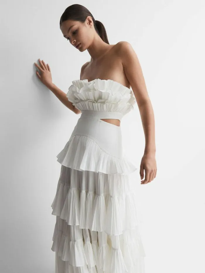 REISS Dresses Women Acler Strapless Tiered Maxi Dress Ivory