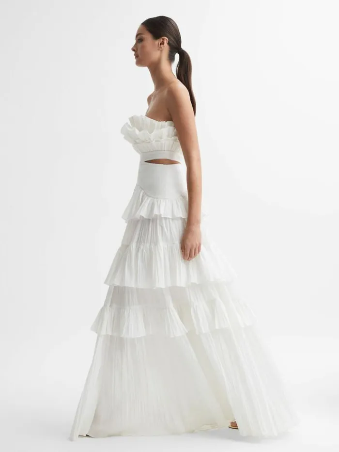 REISS Dresses Women Acler Strapless Tiered Maxi Dress Ivory