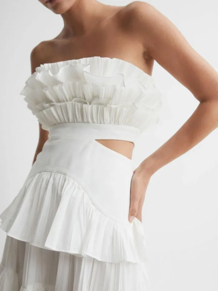 REISS Dresses Women Acler Strapless Tiered Maxi Dress Ivory