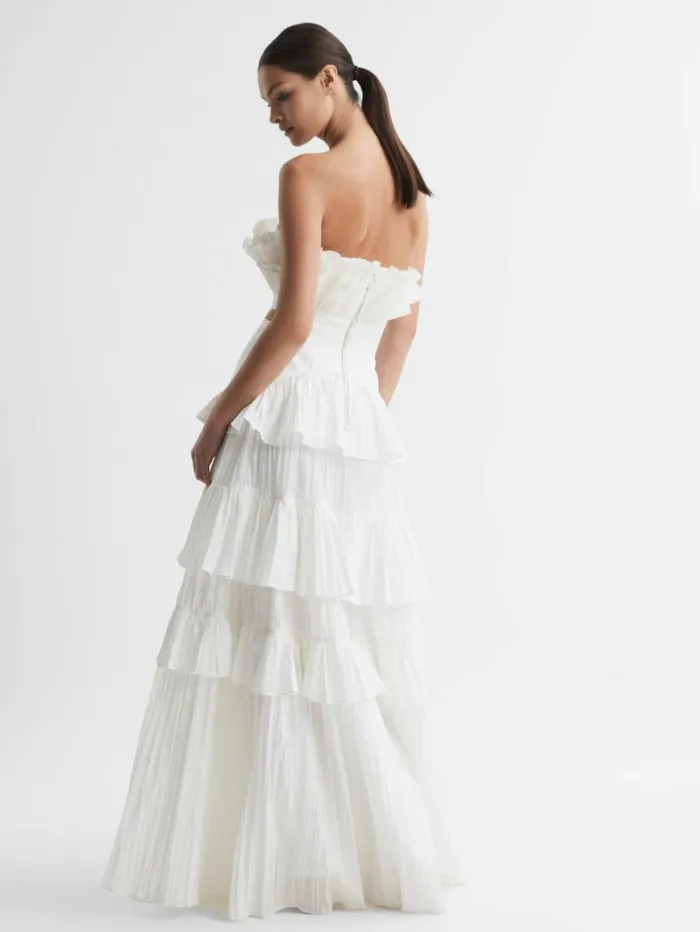 REISS Dresses Women Acler Strapless Tiered Maxi Dress Ivory