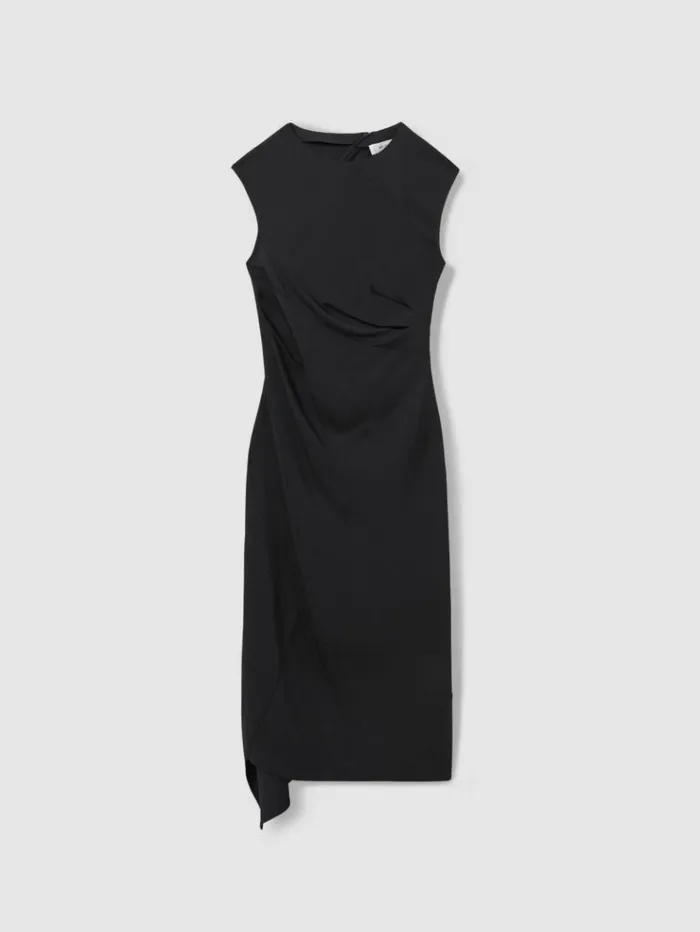 REISS Dresses Women Bodycon Ruched Midi Dress Navy