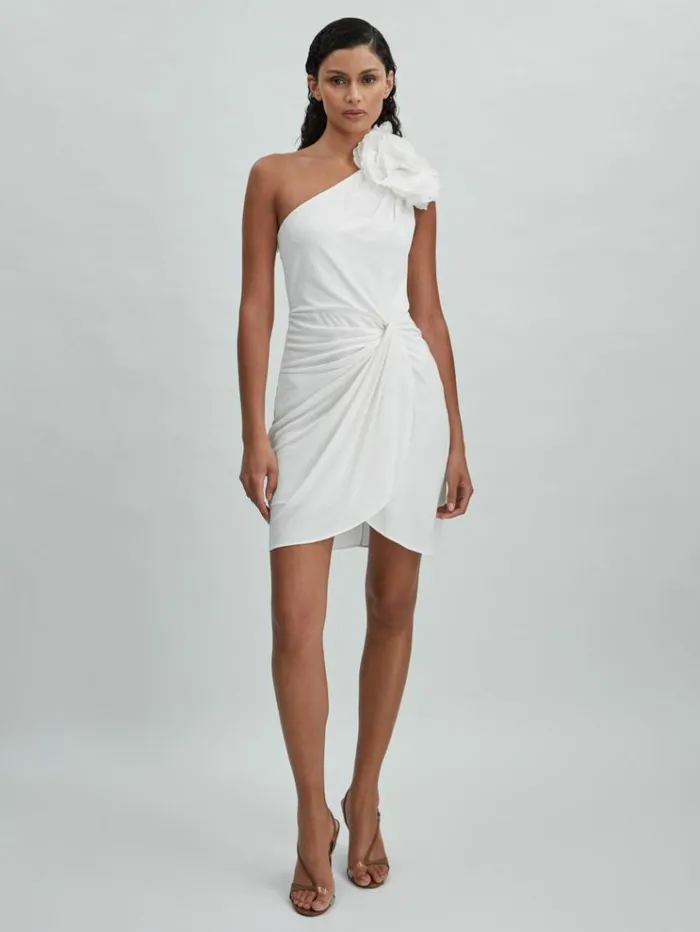REISS Dresses Women Halston OneShoulder Ruffle Mini Dress White