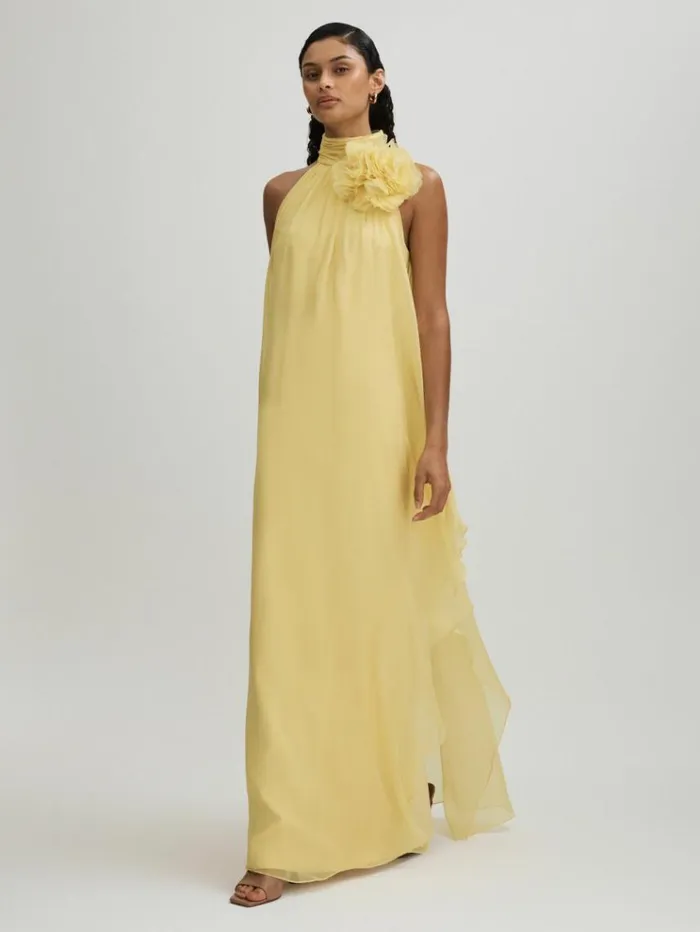 REISS Dresses Women Halston Removable Ruffle Chiffon Maxi Dress Buttermilk