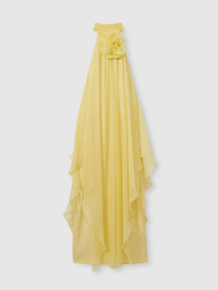 REISS Dresses Women Halston Removable Ruffle Chiffon Maxi Dress Buttermilk