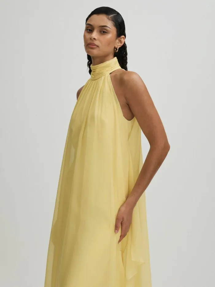 REISS Dresses Women Halston Removable Ruffle Chiffon Maxi Dress Buttermilk