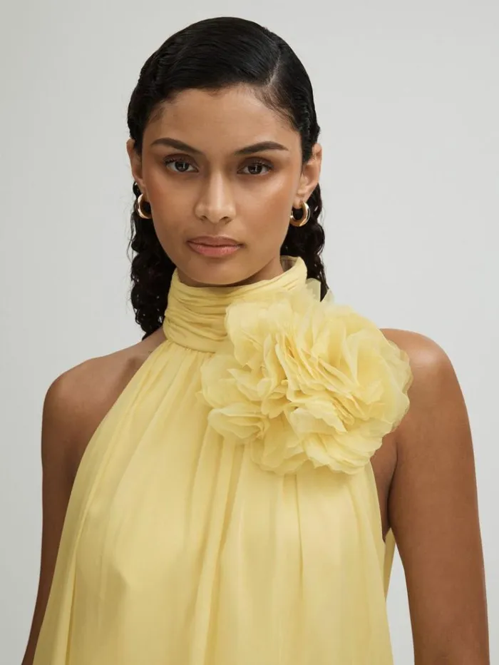 REISS Dresses Women Halston Removable Ruffle Chiffon Maxi Dress Buttermilk