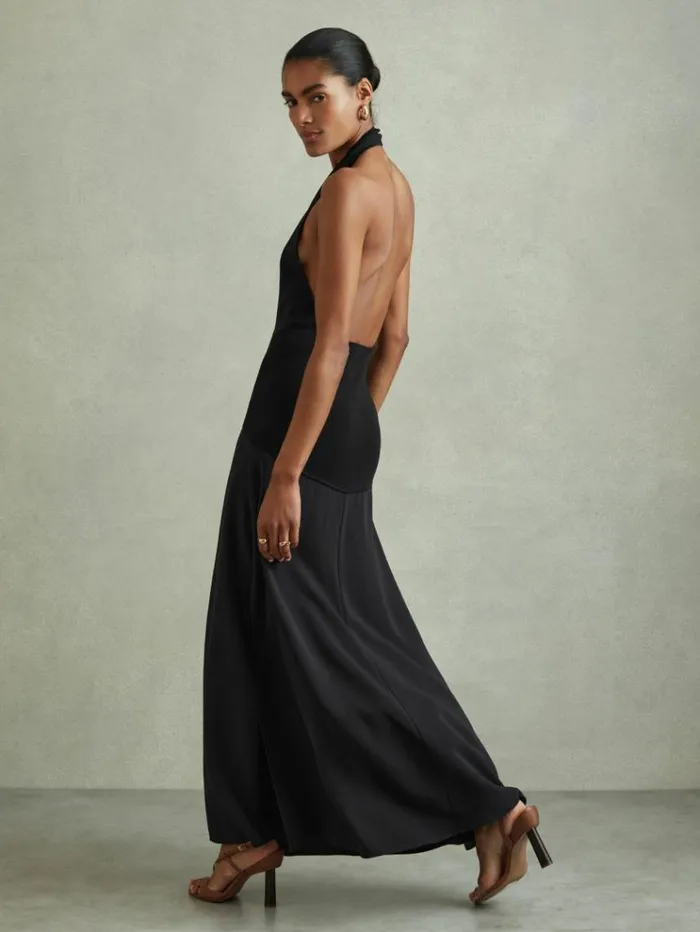 REISS Dresses Women Hybrid Knit Midi Dress Navy