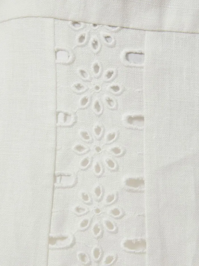 REISS Dresses Women Linen Broderie Midi Dress Ivory