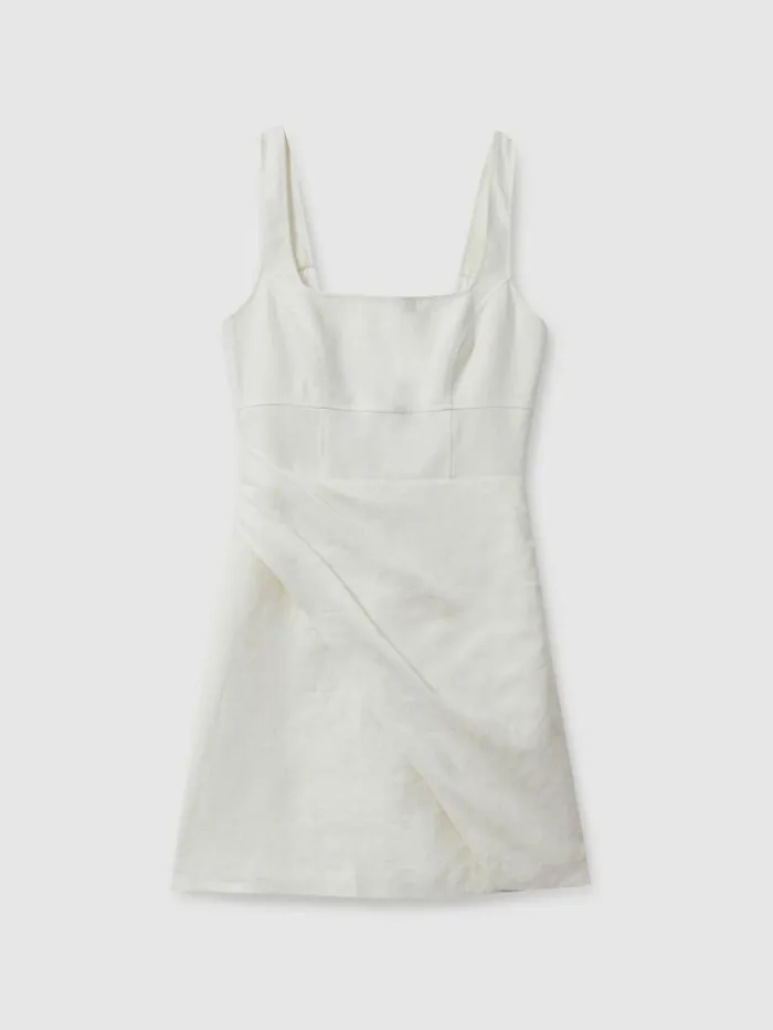 REISS Dresses Women Linen Pleat Detail Mini Dress Cream