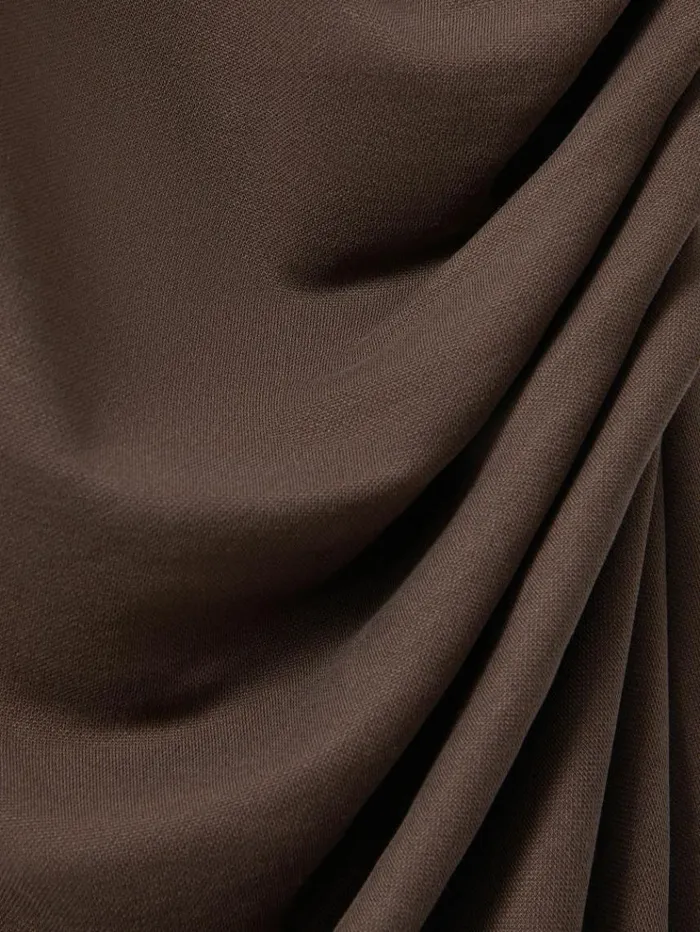 REISS Dresses Women Ruched Jersey Bodycon Midi Dress Mocha