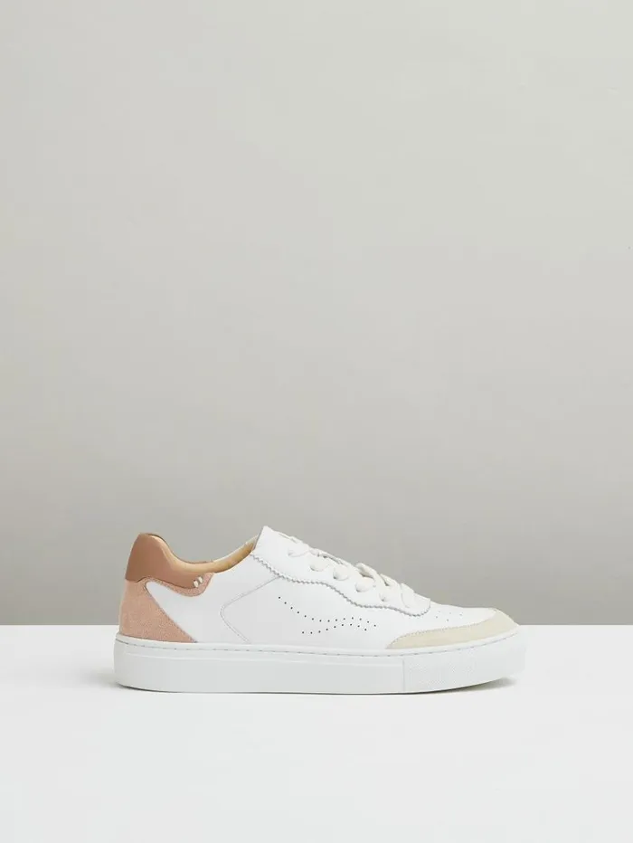 REISS Flats Women Leather Contrast Detail Trainers Whitenude
