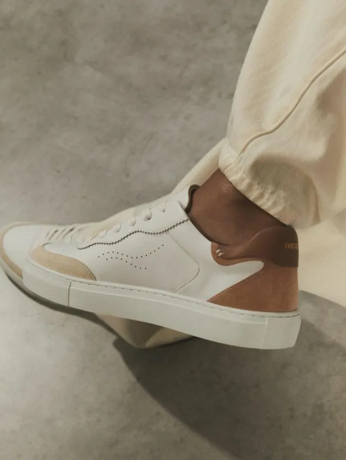 REISS Flats Women Leather Contrast Detail Trainers Whitenude