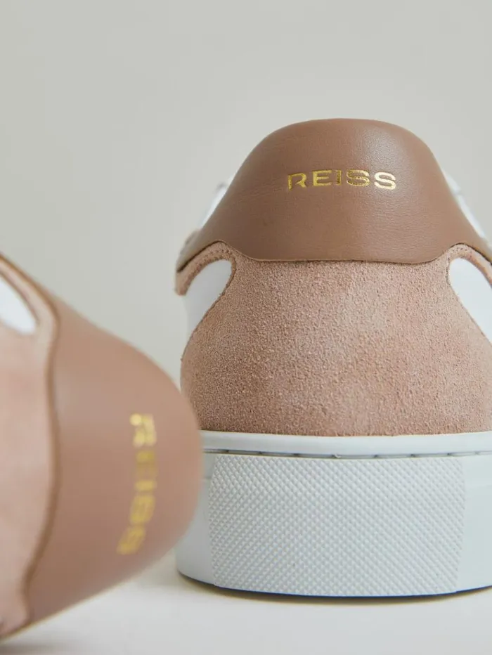 REISS Flats Women Leather Contrast Detail Trainers Whitenude
