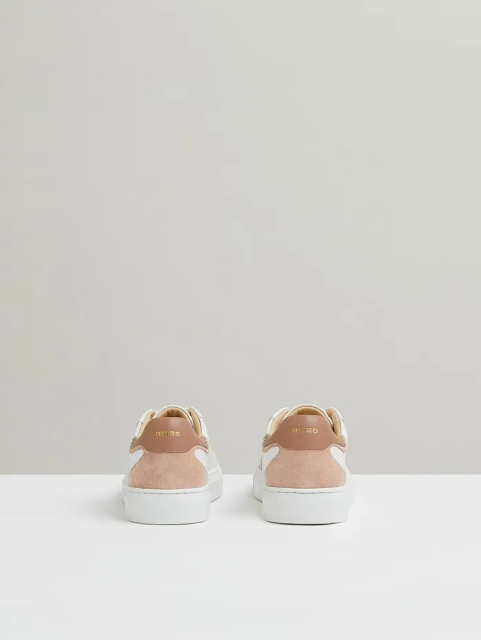 REISS Flats Women Leather Contrast Detail Trainers Whitenude