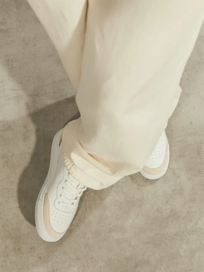 REISS Flats Women Leather Contrast Detail Trainers Whitenude