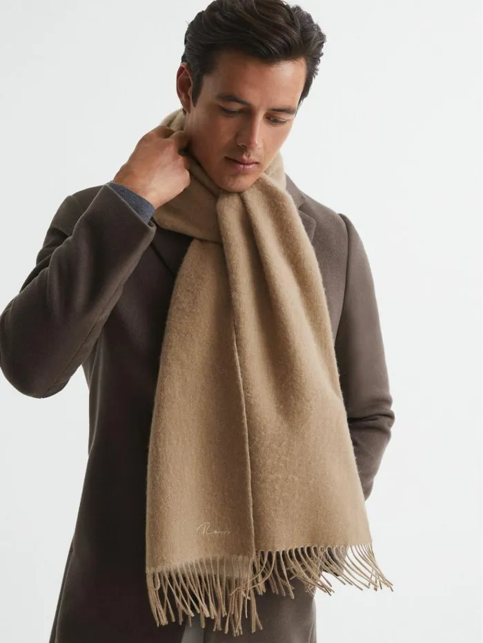 REISS Hats Gloves and Scarves Men Cashmere Blend Scarf Camel