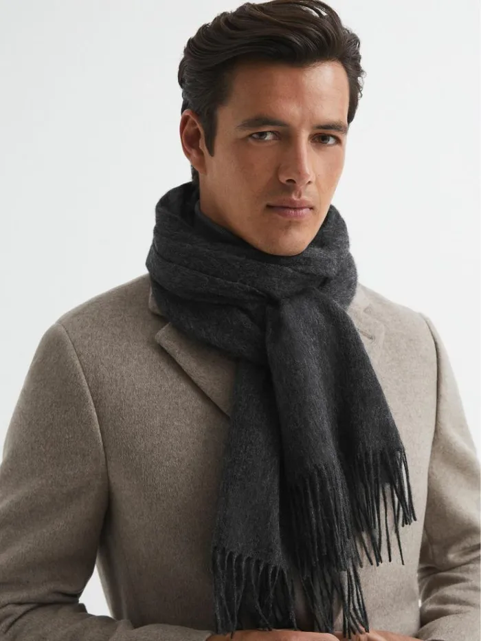 REISS Hats Gloves and Scarves Men Cashmere Blend Scarf Charcoal