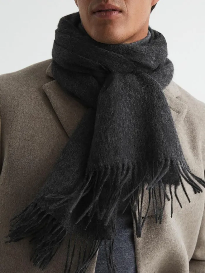 REISS Hats Gloves and Scarves Men Cashmere Blend Scarf Charcoal